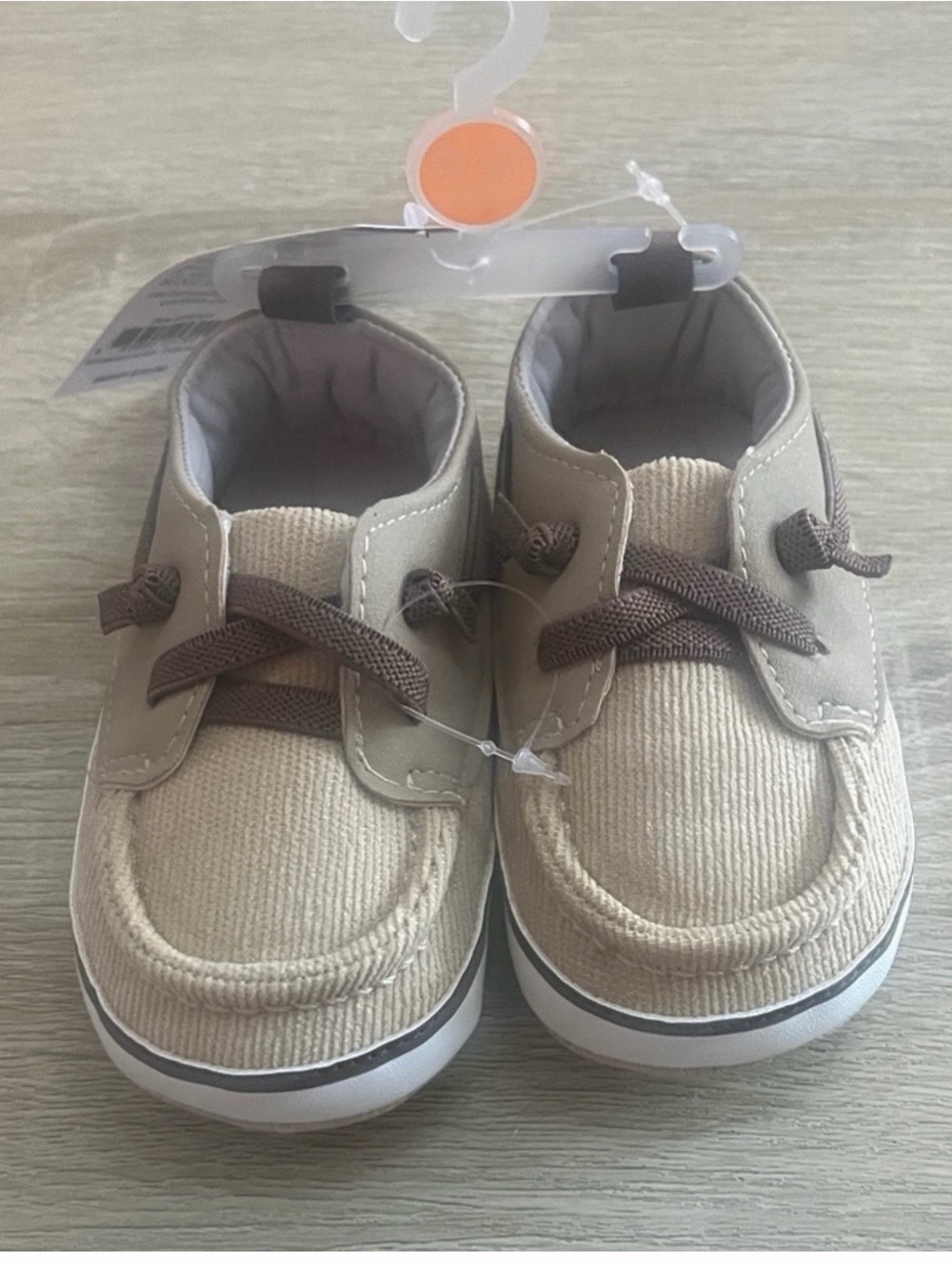 Carter's Beige Corduroy Baby Boat Shoes with Brown Laces